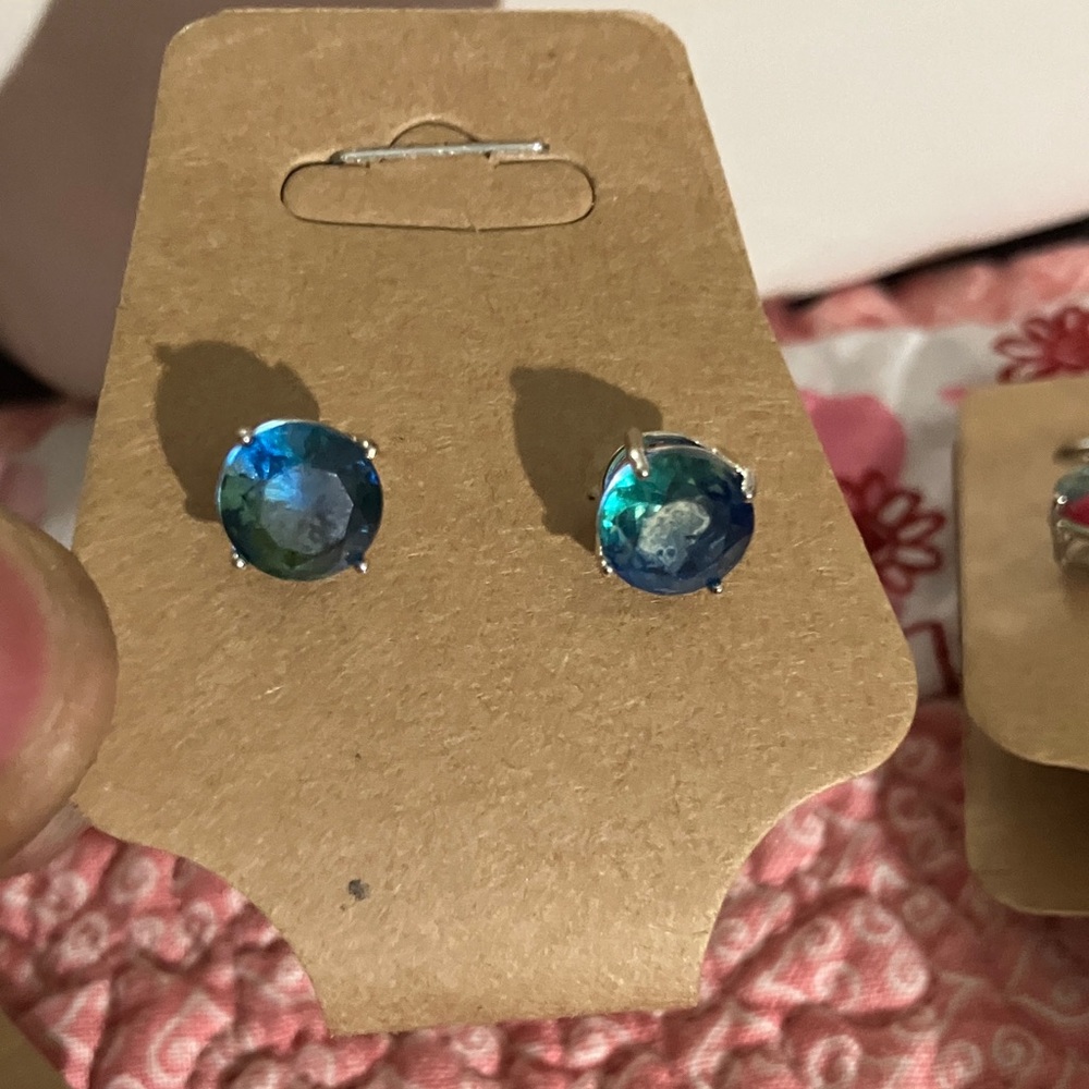 Vibrant Blue and Green Stud Earrings